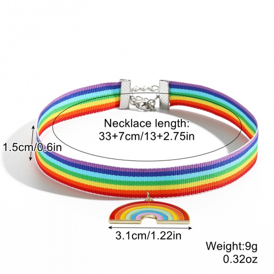 Picture of Stylish Pendant Necklace Multicolor Rainbow 33cm(13") long, 1 Piece