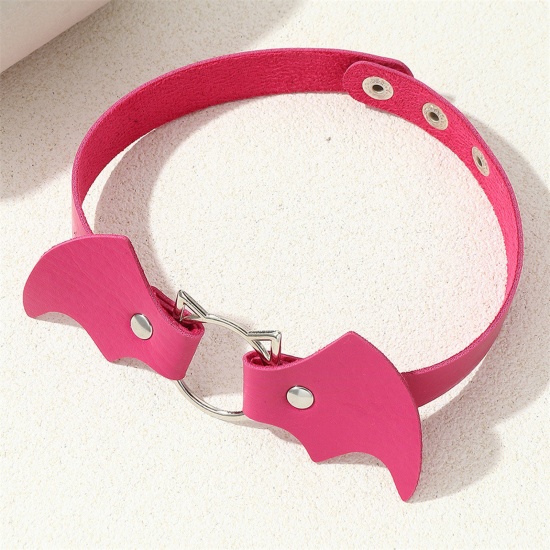 Picture of PU Leather Y2K Choker Necklace Fuchsia Halloween Bat Animal Wing 41cm(16 1/8") long, 1 Piece
