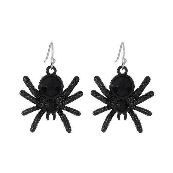 Picture of Gothic Earrings Silver Tone Halloween Spider Animal 3cm, 1 Pair