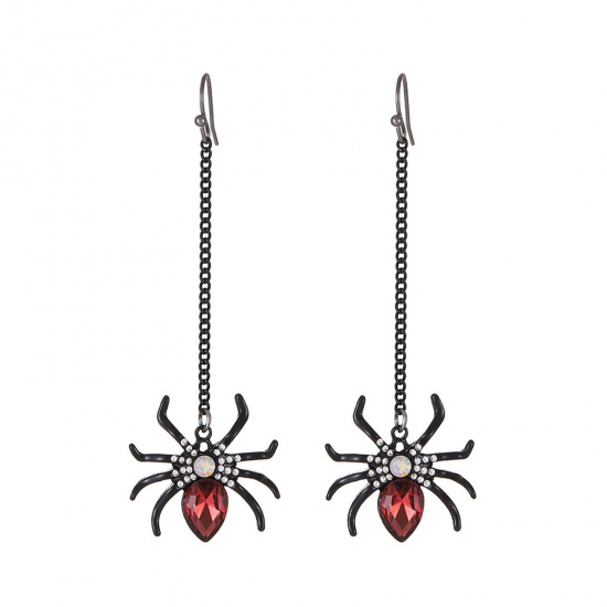 Picture of Gothic Earrings Silver Tone Tassel Halloween Spider 5cm, 1 Pair