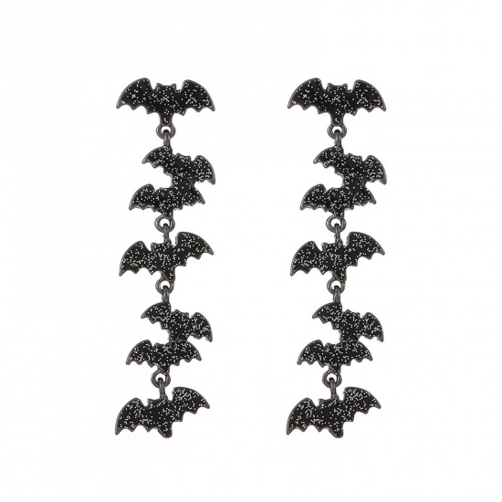 Picture of Gothic Earrings Silver Tone Tassel Halloween Bat 6cm, 1 Pair