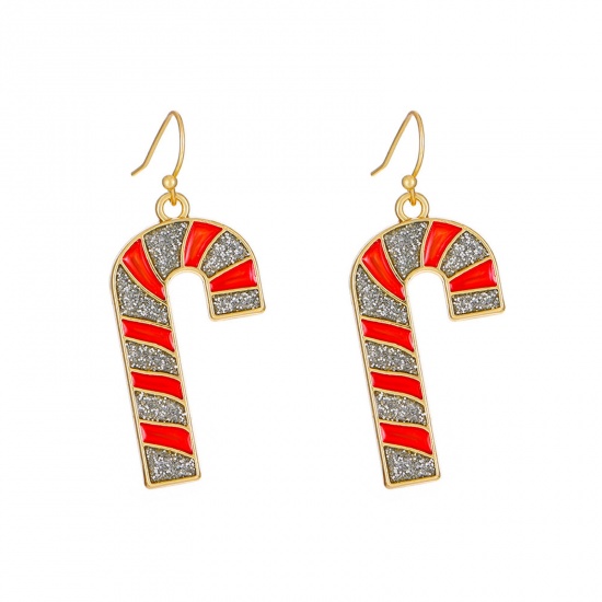 Image de Boucles d'Oreilles Élégant Doré Canne de Noël 4cm, 1 Paire