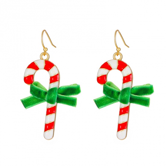 Image de Boucles d'Oreilles Élégant Doré Canne de Noël 5.3cm, 1 Paire