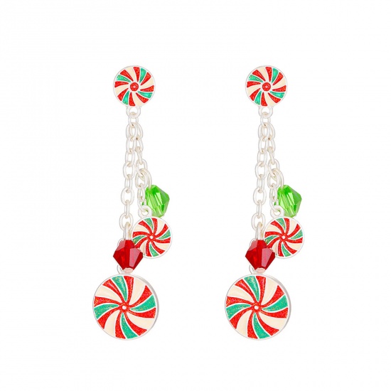 Image de Boucles d'Oreilles Noël Argent Franges Pompons Glands Spiral 6.3cm, 1 Paire