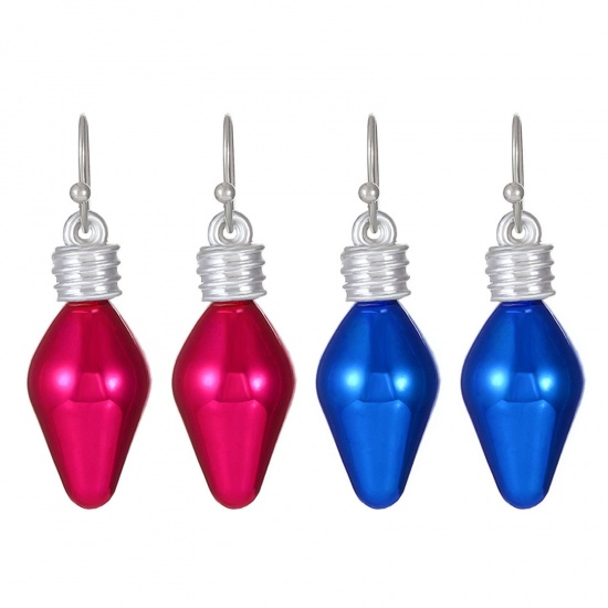 Image de Boucles d'Oreilles Noël Argent Mat Ampoule 5cm, 1 Kit （ 2 Paires/Kit)