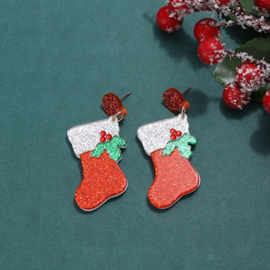 Image de Boucles d'Oreilles Élégant Doré Chaussettes de Noël 4cm, 1 Paire