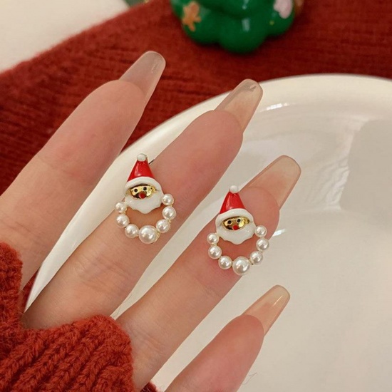 Immagine di Carino Orecchini a Perno Multicolore Babbo Natale Imitata Perla 1.2cm, 1 Paio