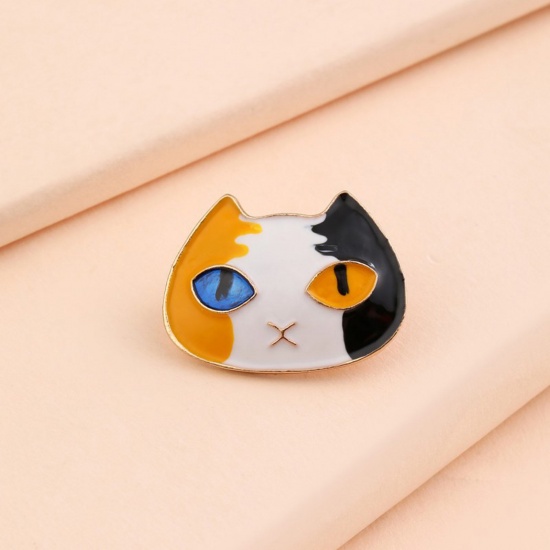 Immagine di Elegante Spilla Gatto Oro Placcato Multicolore Smalto 2.7cm x 2cm, 1 Pz