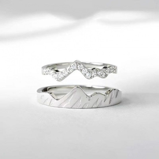 Picture of Stylish Unadjustable Rings Silver Tone Mountain Clear Rhinestone 17.3mm(US Size 7), 1 Set ( 2 PCs/Set)