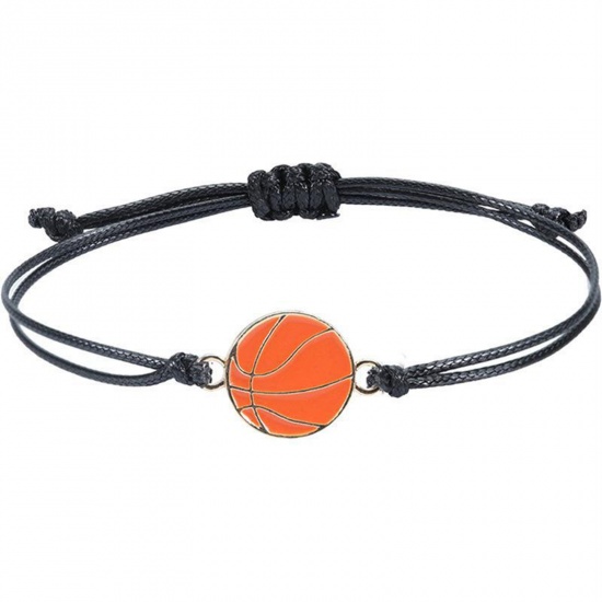 Picture of Sport Waved String Braided Friendship Bracelets Black Basketball Adjustable 15cm-30cm long, 1 Piece