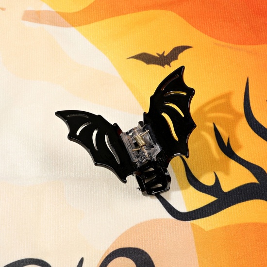 Bild von Harz Gotisch Haarspangen Klammern Schwarz Halloween Fledermaus 8.5cm x 5.5cm, 1 Stück