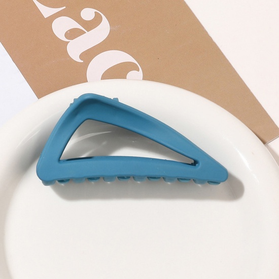 Immagine di Resina Semplice Fermaglio per Capelli Blu acqua Triangolo Smerigliato 8.2cm x 5.2cm , 1 Pz