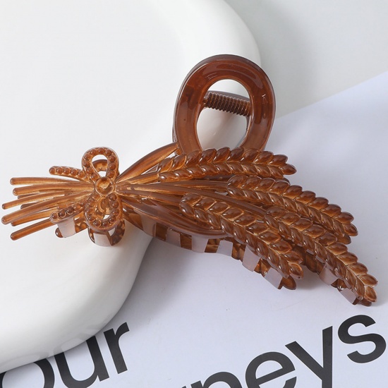 Picture of Resin Stylish Hair Claw Clips Clamps Coffee Ear Of Wheat 10.5cm, 1 Piece