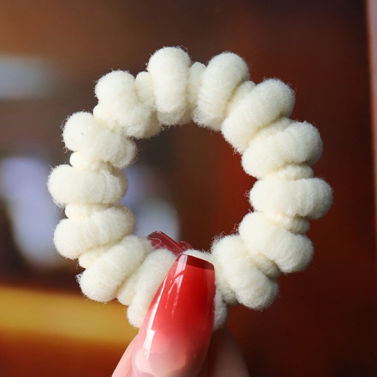 Immagine di Floccaggio Carino Elastico Molla Fermacapelli Bianco di Latte Elastico 4cm Dia, 1 Pz
