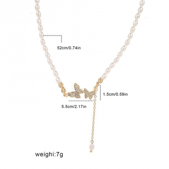 Picture of Pendant Necklace Gold Plated Tassel Butterfly Imitation Pearl 52cm(20 4/8") long, 1 Piece