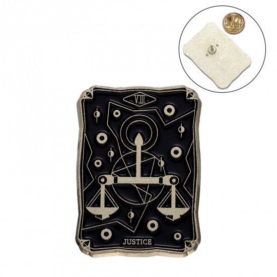 Picture of Tarot Pin Brooches Rectangle Libra Sign Of Zodiac Constellations Black Enamel 3cm x 2.1cm, 1 Piece