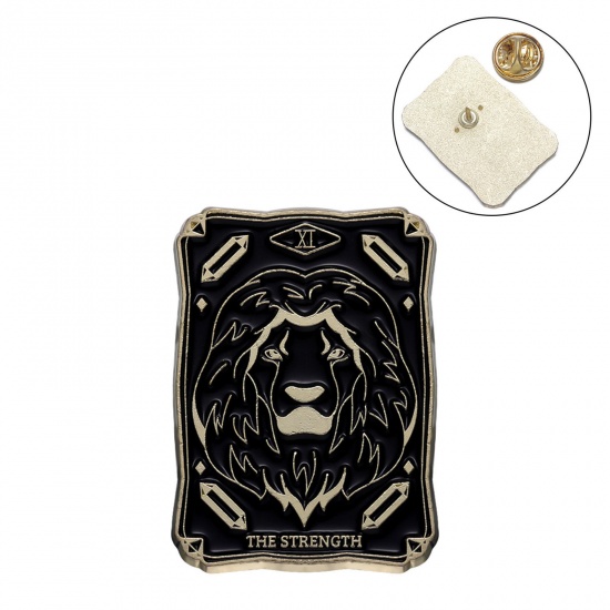 Picture of Tarot Pin Brooches Rectangle Lion Black Enamel 3cm x 2.1cm, 1 Piece