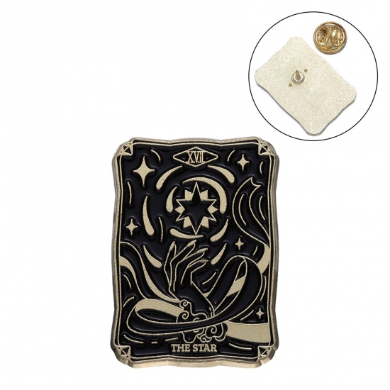 Picture of Tarot Pin Brooches Rectangle Star Black Enamel 3cm x 2.1cm, 1 Piece