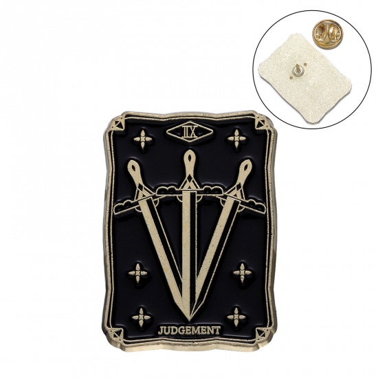 Picture of Tarot Pin Brooches Sword Rectangle Black Enamel 3cm x 2.1cm, 1 Piece