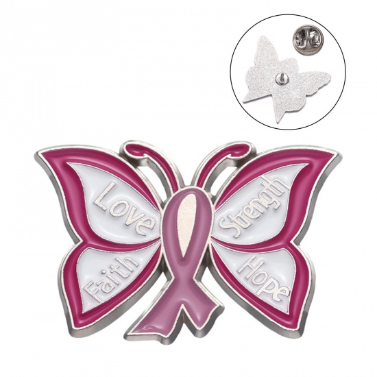 Picture of Insect Pin Brooches Butterfly Animal Ribbon Pink Enamel 3cm x 2cm, 1 Piece