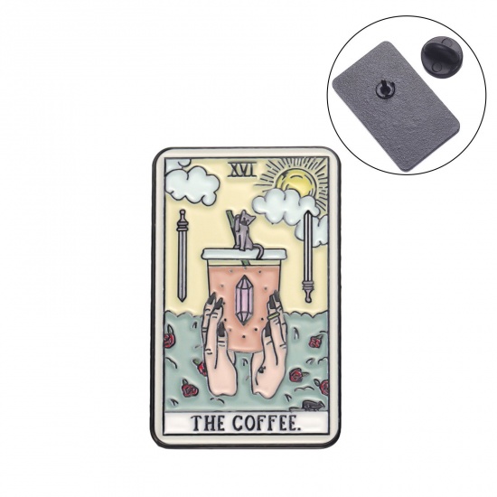 Immagine di Tarocchi Spilla Rettangolo Caffè Multicolore Smalto 3cm x 1.8cm, 1 Pz