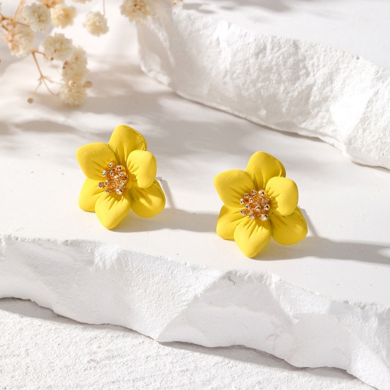 Immagine di 1 Paio Stile Pastorale Orecchini a Perno Giallo Fiore Smerigliato 20mm x 18mm