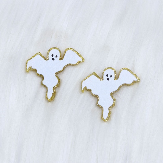 Immagine di Acrilato Carino Orecchini a Perno Bianco & Oro Halloween Fantasma Brillio 3cm, 1 Paio