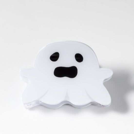 Immagine di PVC Carino Fermaglio per Capelli Nero & Bianco Halloween Fantasma Smorfia 5.8cm x 4cm , 1 Pz