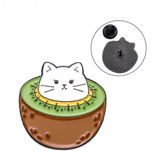 Immagine di Carino Spilla Gatto Kiwi Colore del Caffè Smalto 2.5cm x 2.5cm, 1 Pz