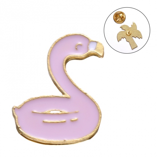 Picture of Beach Pin Brooches Goose Gold Plated Pale Lilac Enamel 24mm x 18mm, 1 Piece