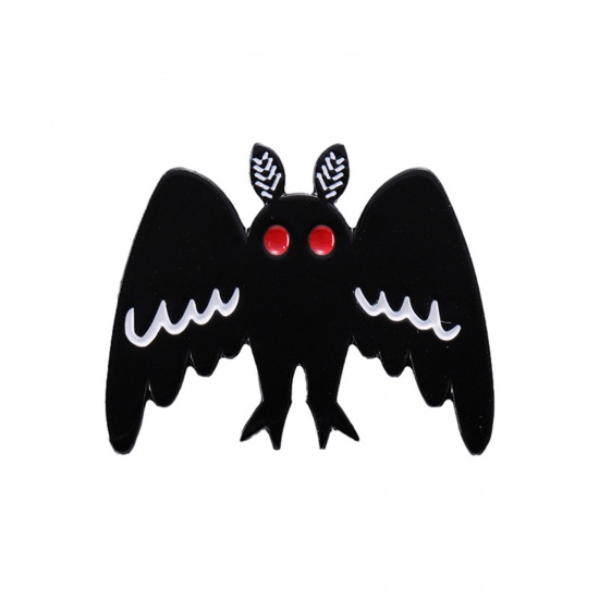 Picture of 1 Piece Punk Pin Brooches Halloween Bat Animal Black Enamel 3cm x 2.4cm