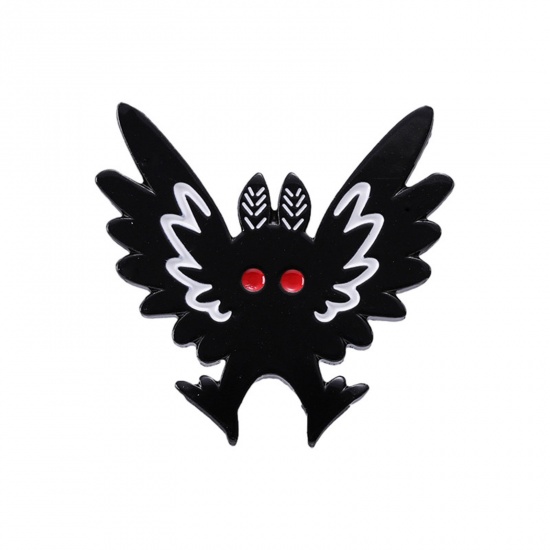 Picture of 1 Piece Punk Pin Brooches Halloween Bat Animal Black Enamel 3cm x 2.9cm
