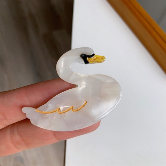 Picture of 1 Piece Acetic Acid Resin Acetate Acrylic Acetimar Marble Cute Alligator Hair Clips White Swan Animal 5.2cm x 4cm