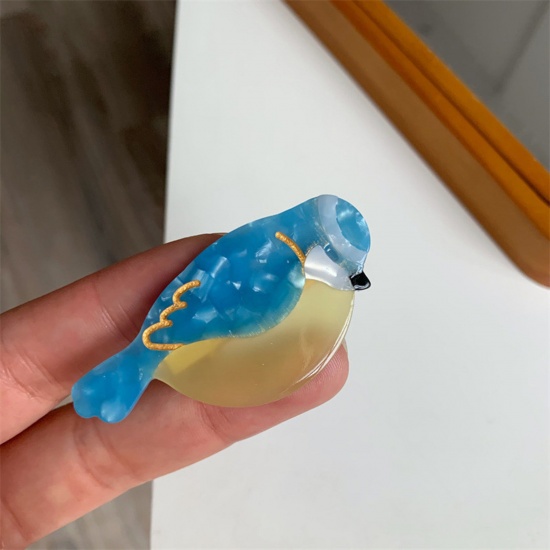 Picture of 1 Piece Acetic Acid Resin Acetate Acrylic Acetimar Marble Cute Alligator Hair Clips Blue Bird Animal 5.8cm x 2.8cm