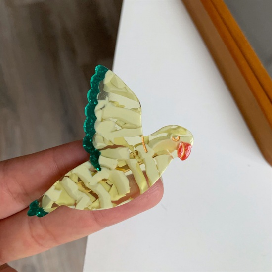 Picture of 1 Piece Acetic Acid Resin Acetate Acrylic Acetimar Marble Cute Alligator Hair Clips Pale Yellow Bird Animal 6.4cm x 4.5cm
