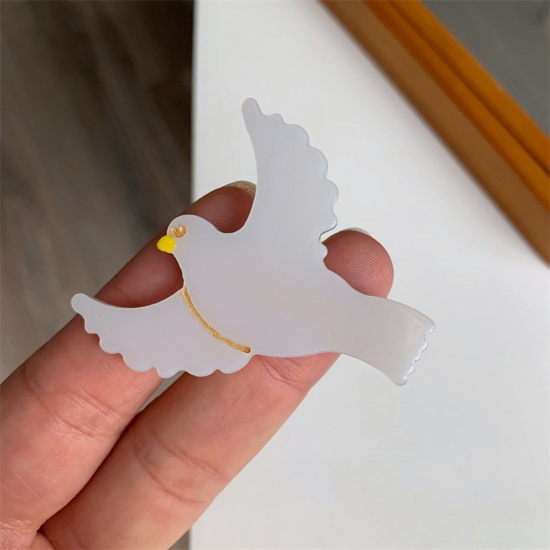Picture of 1 Piece Acetic Acid Resin Acetate Acrylic Acetimar Marble Cute Alligator Hair Clips White Pigeon Animal 5cm x 4.5cm