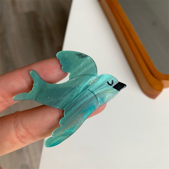 Picture of 1 Piece Acetic Acid Resin Acetate Acrylic Acetimar Marble Cute Alligator Hair Clips Blue Pigeon Animal 6cm x 5cm