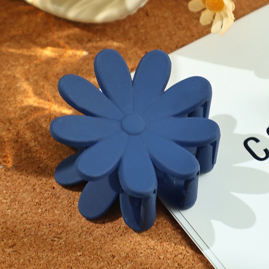 Imagen de 1 Unidad Resina Estilo Pastoral Pinza de Pelo Azul Oscuro Flor Escarchado 4.8cm x 4.8cm