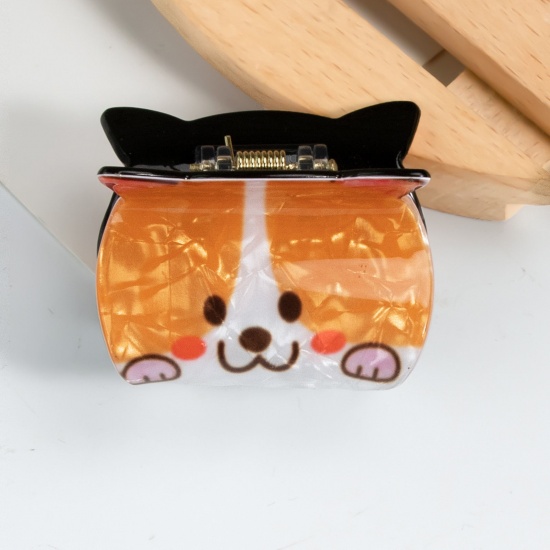 Picture of 1 Piece PVC Cute Hair Claw Clips Clamps Orange Bear Animal 4.7cm x 3.6cm