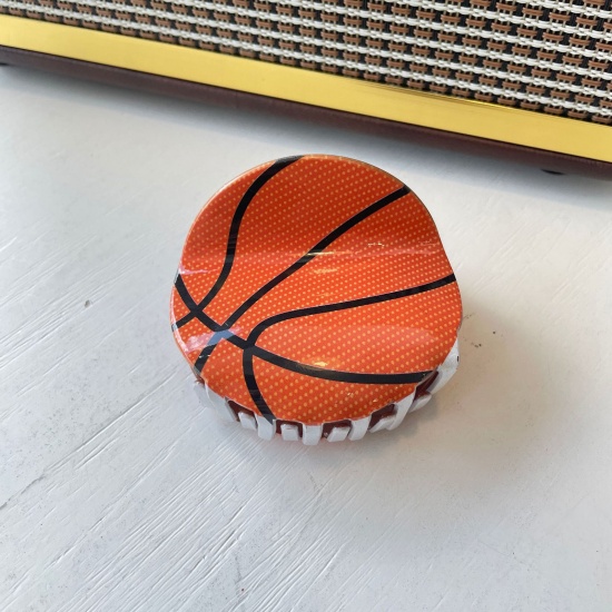 1 個 アクリル スポーツ ヘアクロークリップクランプ オレンジ色 バスケットボール 7.9cmx 7cm の画像