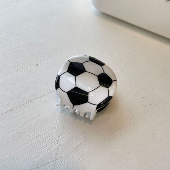 1 個 アクリル スポーツ ヘアクロークリップクランプ 黒 + 白 サッカー 5cm の画像