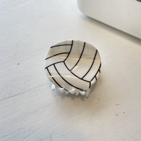 1 個 アクリル スポーツ ヘアクロークリップクランプ 黒 + 白 バレーボール 5cm の画像