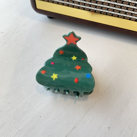 Immagine di 1 Pz Acrilato Carino Fermaglio per Capelli Verde Albero di Natale 5cm