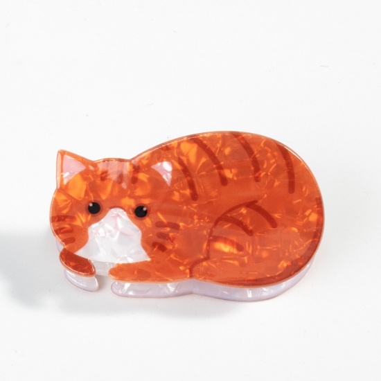 Picture of 1 Piece PVC Cute Hair Claw Clips Clamps Orange Cat Animal 8cm x 4cm