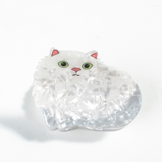 Picture of 1 Piece PVC Cute Hair Claw Clips Clamps White Cat Animal 8cm x 4cm