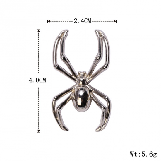 Picture of 1 Piece Retro Pin Brooches Halloween Spider Animal Silver Plated 4cm x 2.4cm