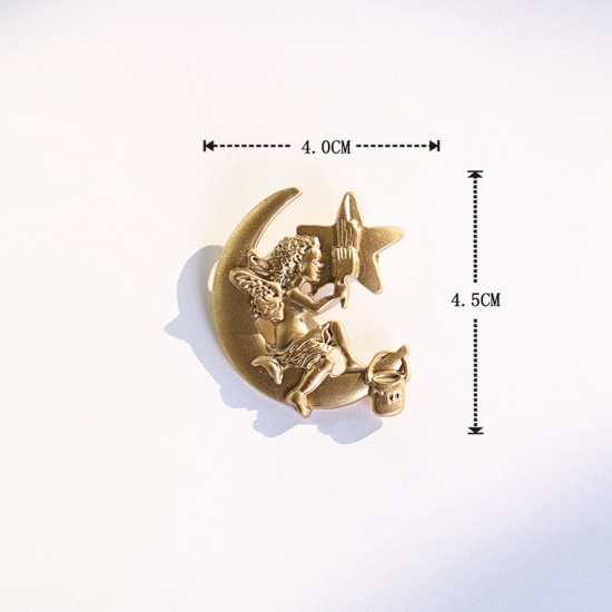 Immagine di 1 Pz Cammeo Spilla Luna Angelo Oro Opaco 4.5cm x 4cm