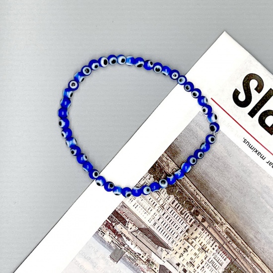 Image de 1 Pièce Bracelets Raffinés Bracelets Délicats Bracelet de Perles Religieux en Verre au Chalumeau Bleu Mauvais Œil Elastique 17cm long