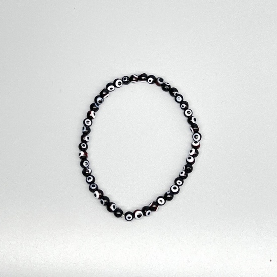 Image de 1 Pièce Bracelets Raffinés Bracelets Délicats Bracelet de Perles Religieux en Verre au Chalumeau Noir Mauvais Œil Elastique 17cm long