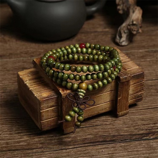 Picture of 1 Piece Wood Ethnic Dainty Bracelets Delicate Bracelets Beaded Bracelet Green 65cm(25 5/8") long